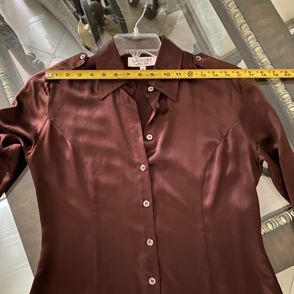 Laundry by Shelli Segal Chocolate Brown Silk Blouse Sz Sm/Med - Picture 4 of 13